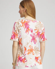 Alabaster Floral Print Crochet-Trim Pullover Sweater