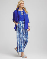 Blue Tie-Dye Linen Cropped Pants