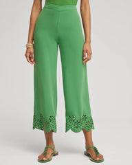 Verdant Green Petite Satin Eyelet Hem Culottes