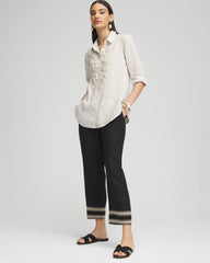 Black Linen Elastic Waist Cropped Pants