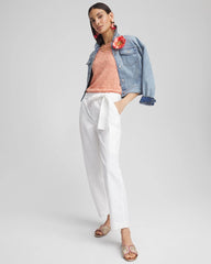 Alabaster Poplin Pull-On Tapered-Leg Cropped Pants