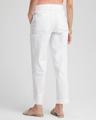 Alabaster Poplin Pull-On Tapered-Leg Cropped Pants