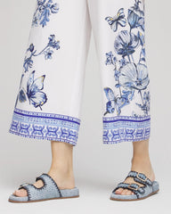 Alabaster Butterfly Pull-On Linen Cropped Pants
