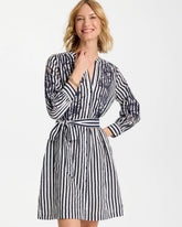 Navy Embroidered Striped Dress