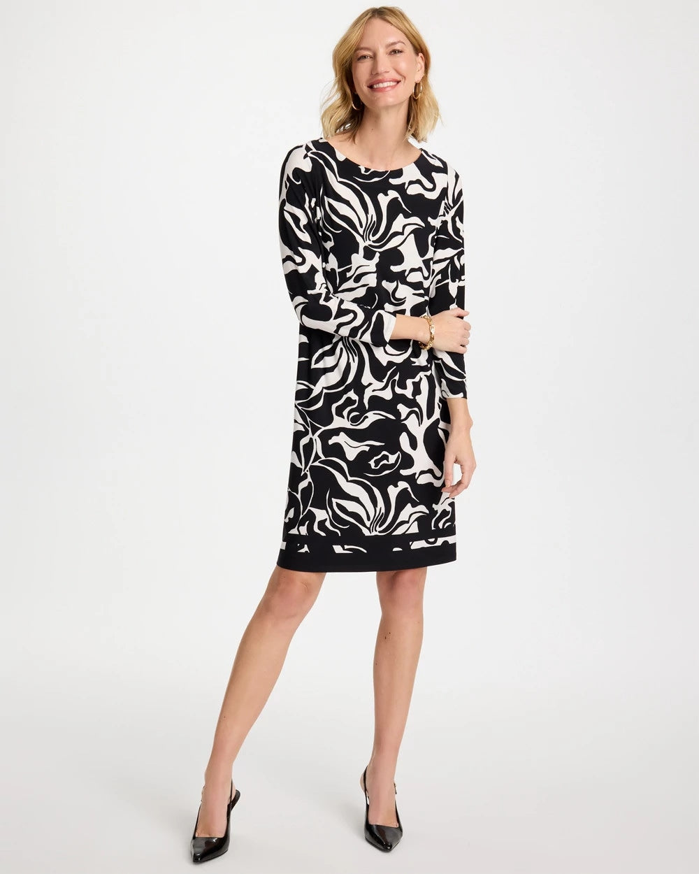 Black Jersey Knit Boatneck Shift Dress