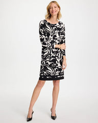 Black Jersey Knit Boatneck Shift Dress