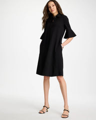 Black Knit Flounce Sleeve Dress