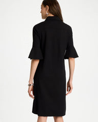 Black Knit Flounce Sleeve Dress