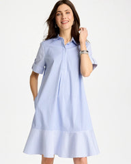 Blue Orchid Popover Striped Tiered Poplin Dress