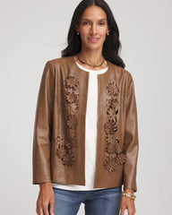 Chocolate Truffle Floral Cutwork Faux Leather Jacket