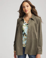 Nettle Leaf Suede Collared Long-Sleeved Shacket