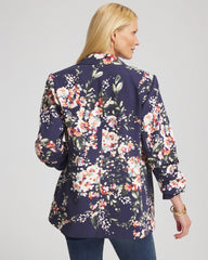 Passport Blue Floral Ruched Sleeve Blazer