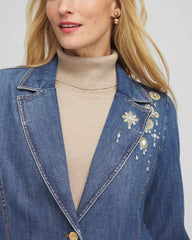 Kiruna Indigo Pearl Brooch Denim Blazer