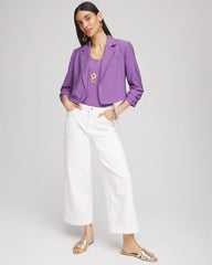 Plum Shade Cropped Ruched Sleeve Blazer