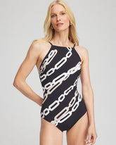 Black/Natural Cream Gottex High Neck Halter Top Swimsuit