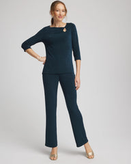 Teal Shadow Travelers™ Asymmetrical 3/4 Sleeve Top