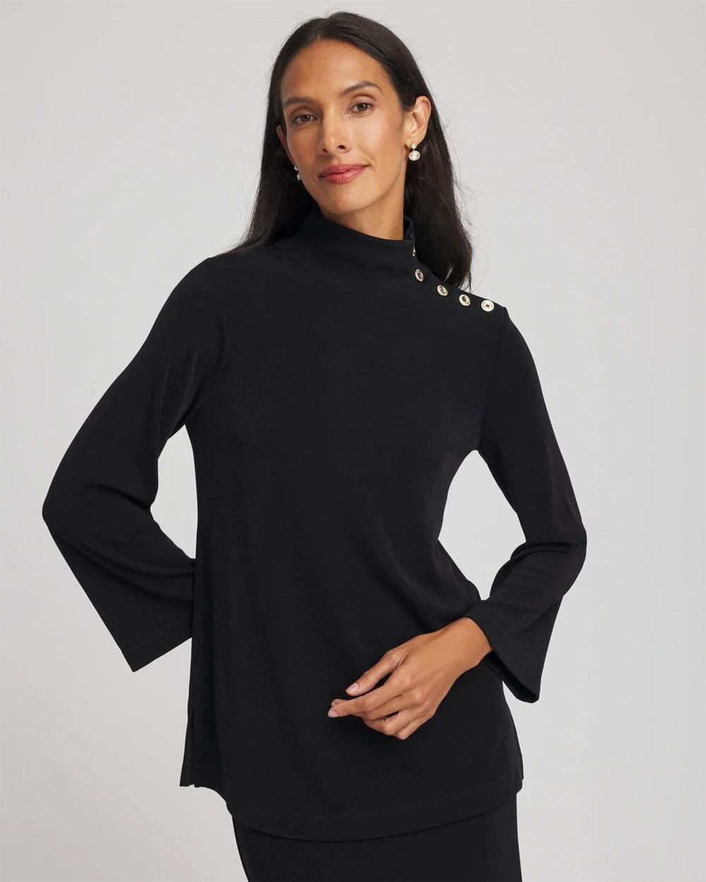 Travelers Black Travelers™ Button Mockneck Top