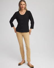 Black Textured Scoopneck Cardigan