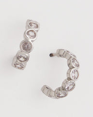 Silver Silvertone Crystal Mini Hoop Earrings