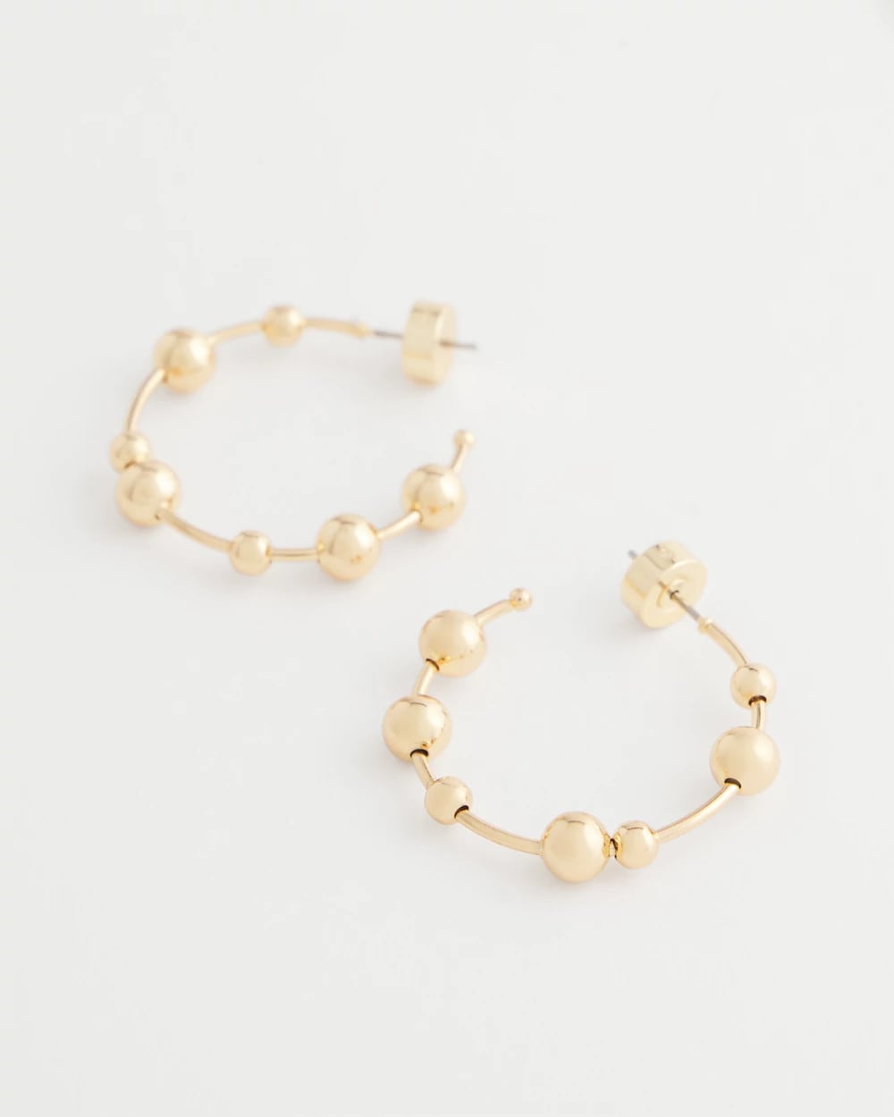 Gold Goldtone Beaded Hoop Earrings