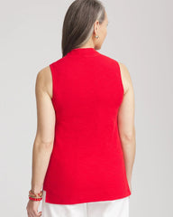 Red Glow Textured Sleeveless V-Neck Tunic