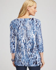 Classic Navy Animal Print Square Neck Tunic