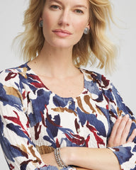 Ecru Printed Textured Scoopneck Cardigan