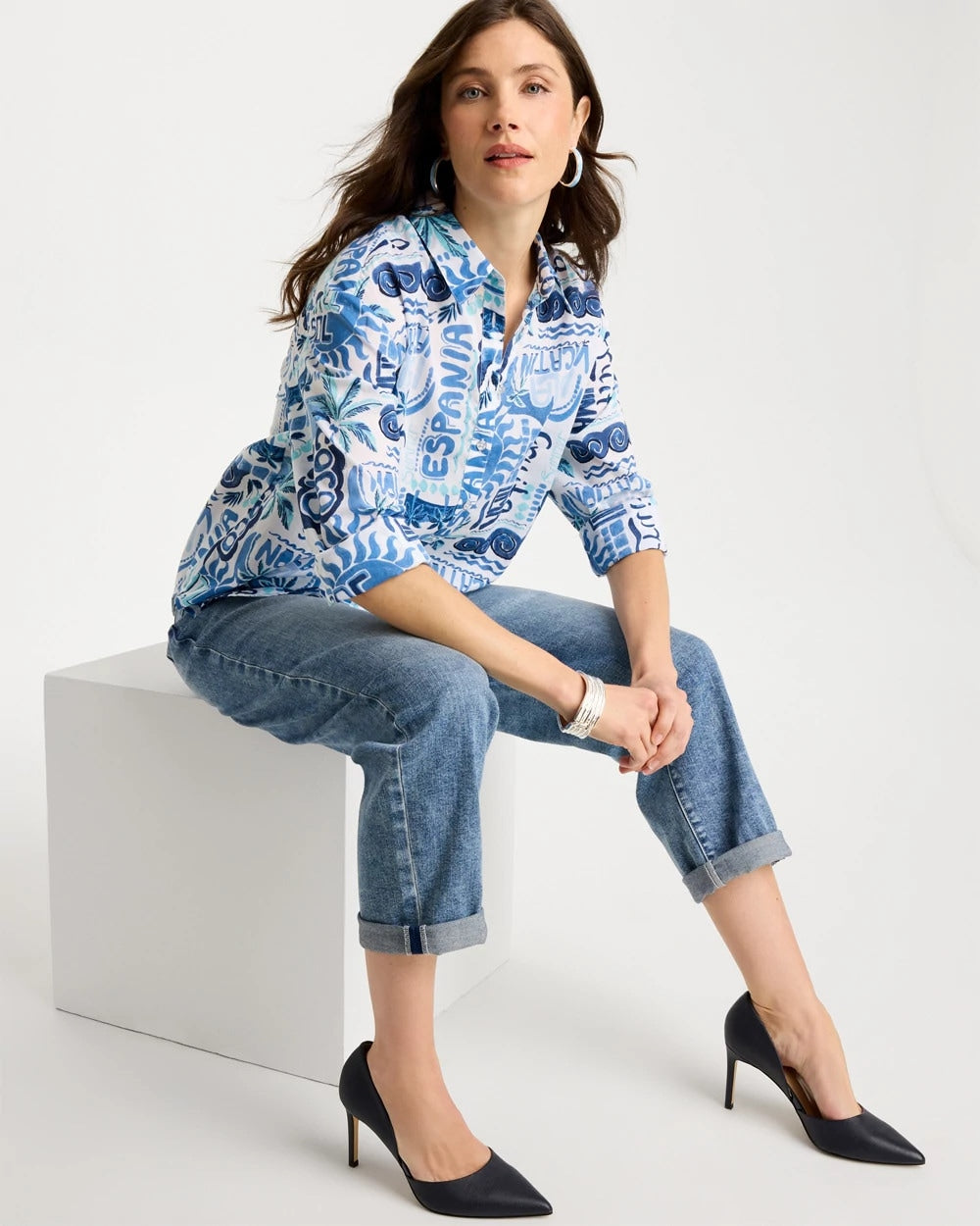 Bondi Blue Cotton Voile Collared Beach Shirt