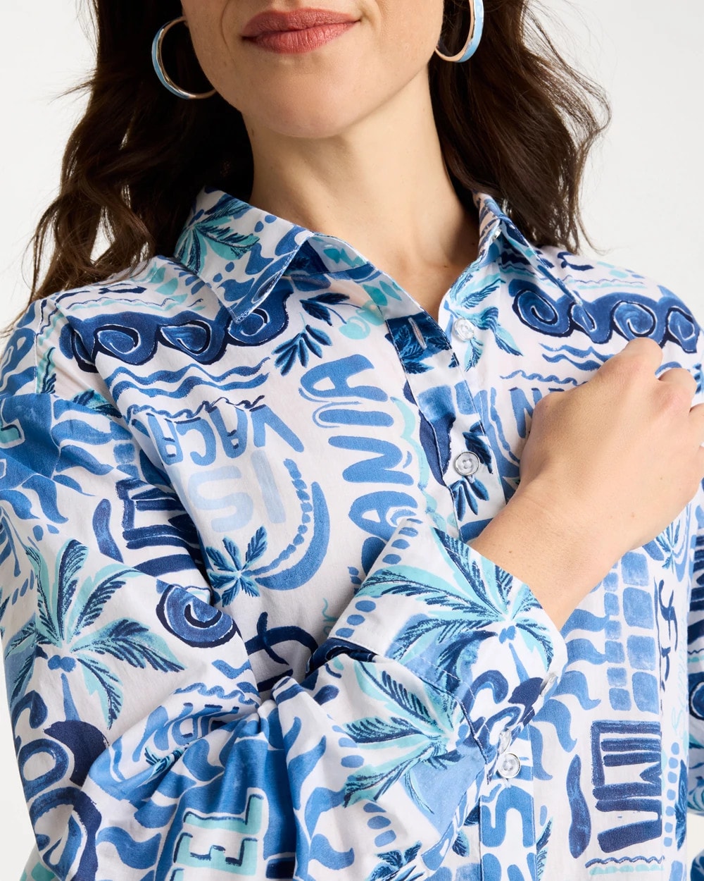 Bondi Blue Cotton Voile Collared Beach Shirt