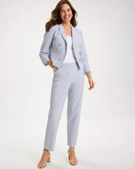 Blue Striped Seersucker Straight Ankle Pants