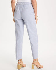 Blue Striped Seersucker Straight Ankle Pants