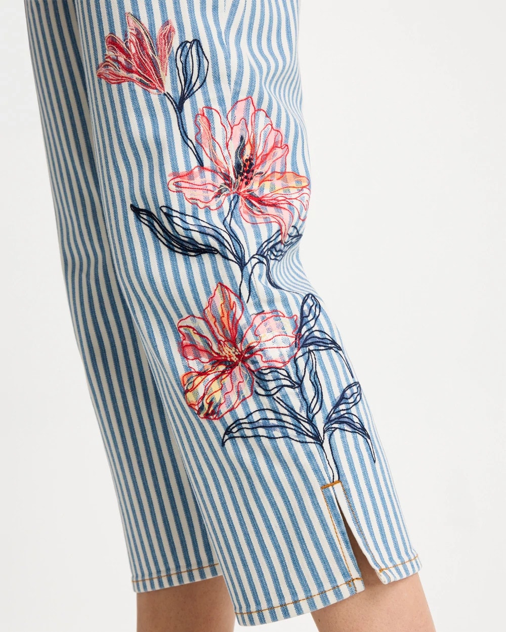 Blue Stripe Girlfriend Slim Striped Capri Jeans