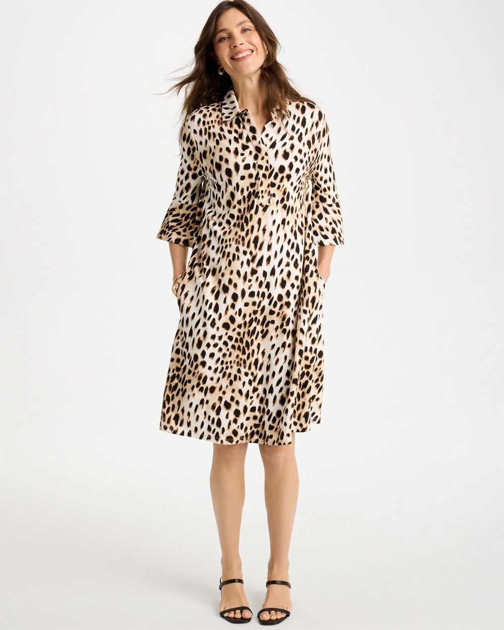 Chocolate Fondant Ponte Knit Flounce Sleeve Dress