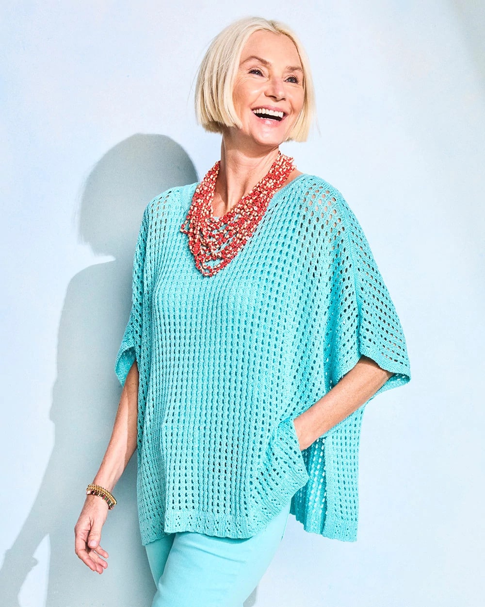 Bondi Blue Lurex Open-Stitch Sweater Poncho