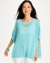 Bondi Blue Lurex Open-Stitch Sweater Poncho