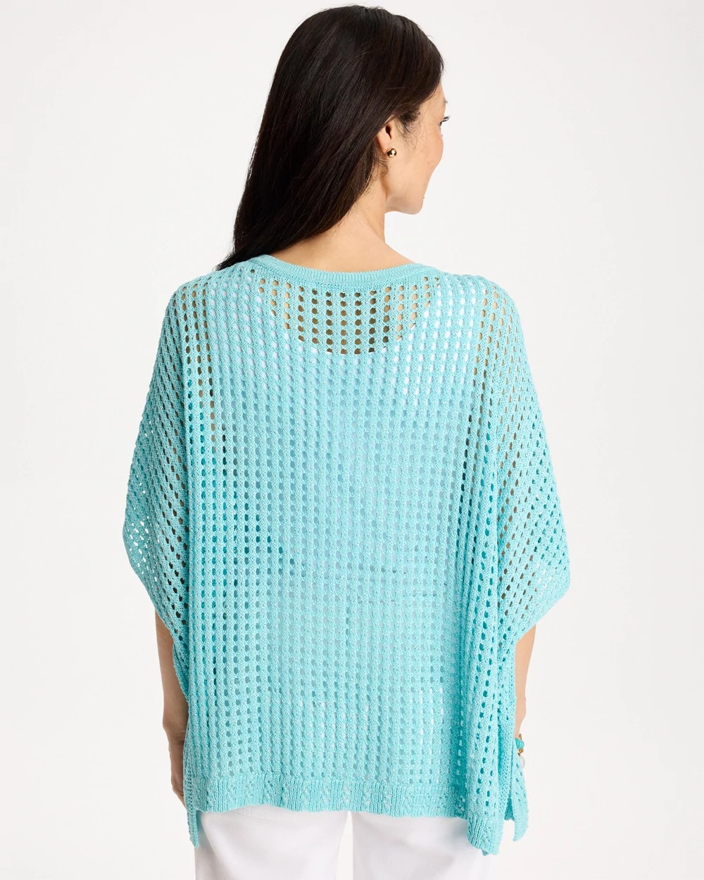 Bondi Blue Lurex Open-Stitch Sweater Poncho