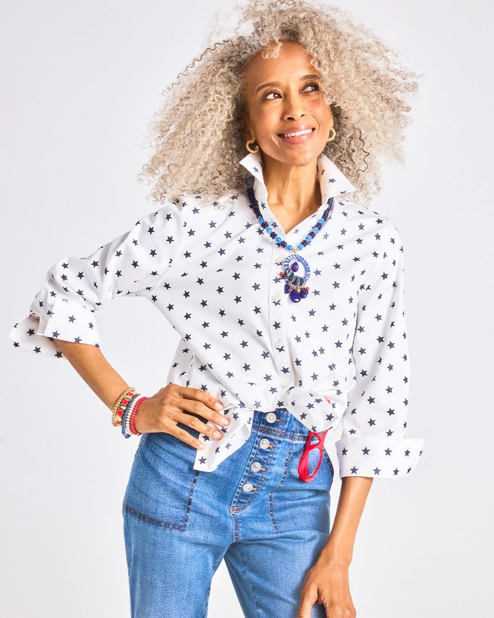 Passport Blue No Iron™ Stretch Jacquard Stars Shirt