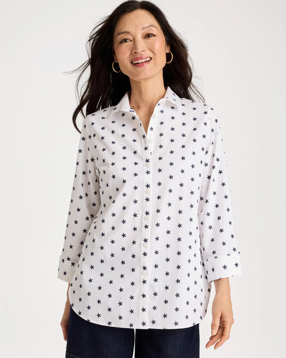 Passport Blue No Iron™ Stretch Jacquard Stars Shirt