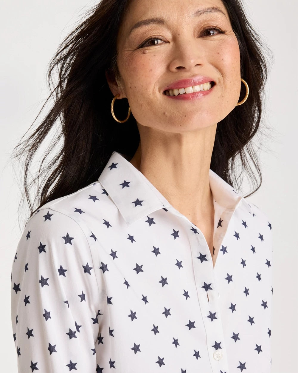 Passport Blue No Iron™ Stretch Jacquard Stars Shirt