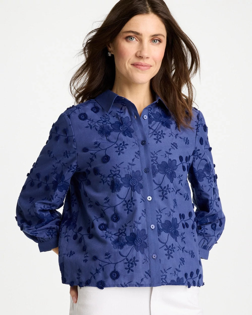 Indigo 3D Floral Embroidered Top