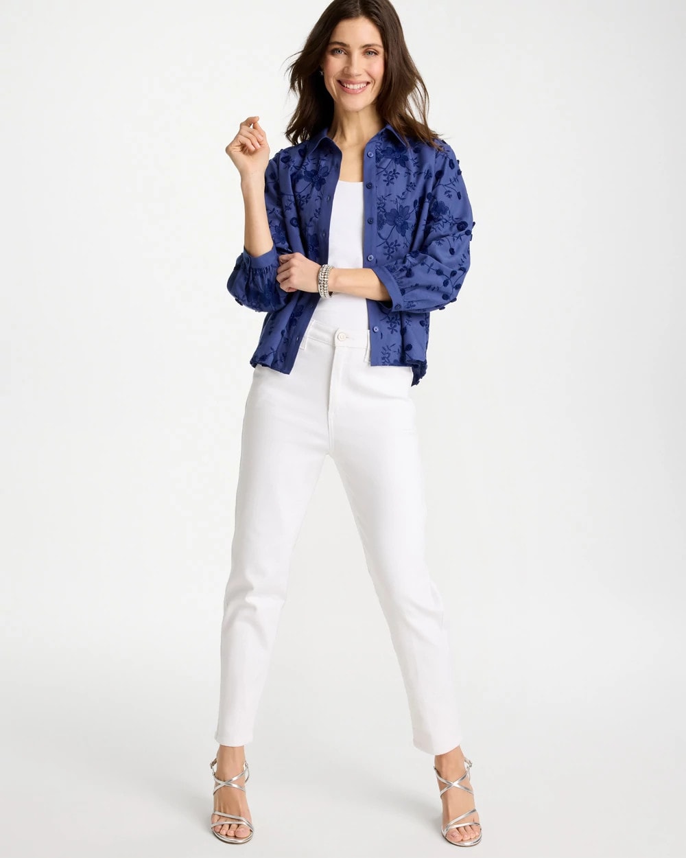 Indigo 3D Floral Embroidered Top