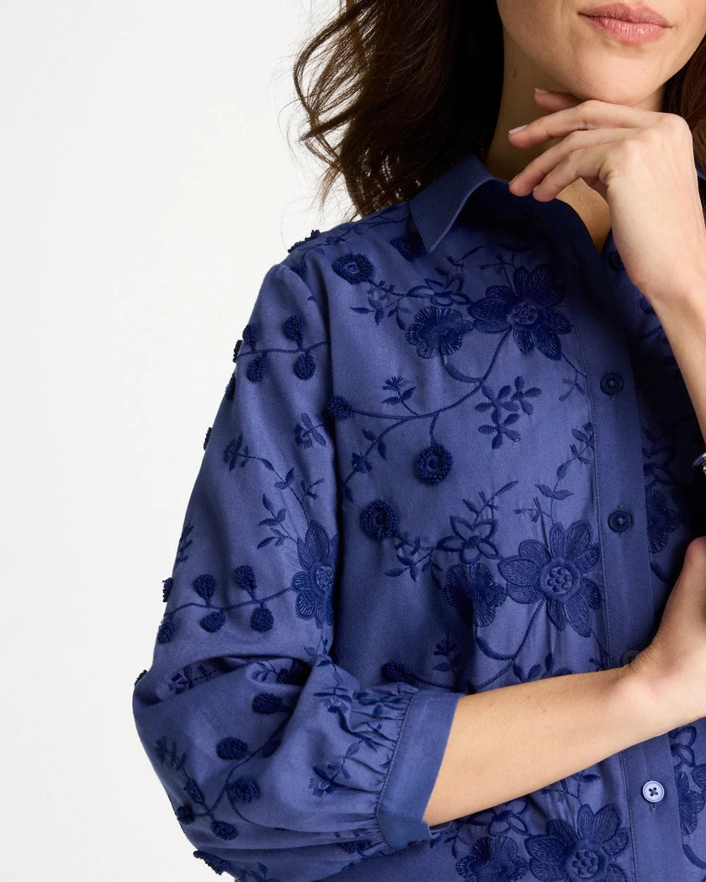 Indigo 3D Floral Embroidered Top