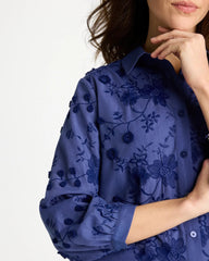Indigo 3D Floral Embroidered Top