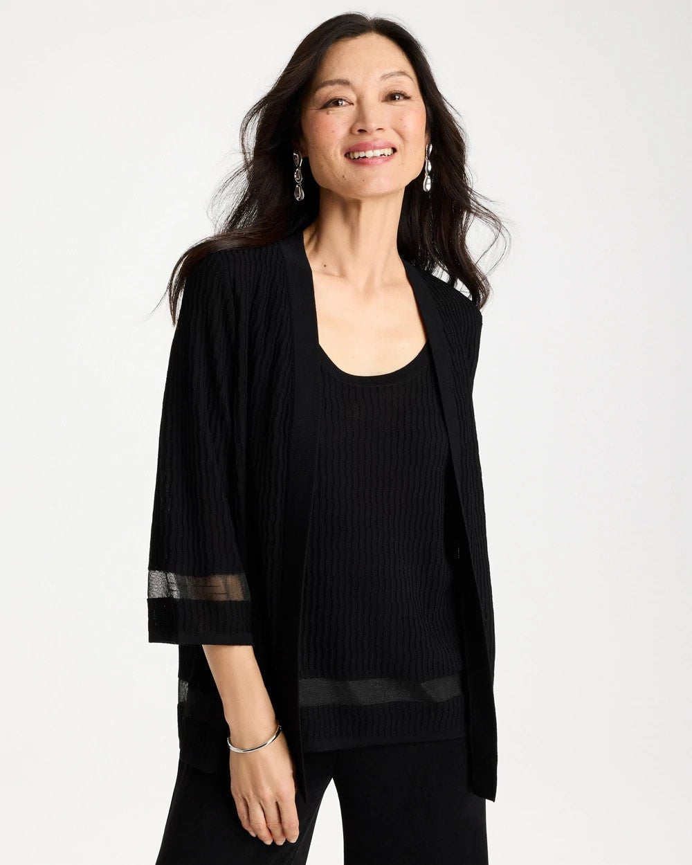 Travelers Black Travelers™ Sheer Stripe Cardigan