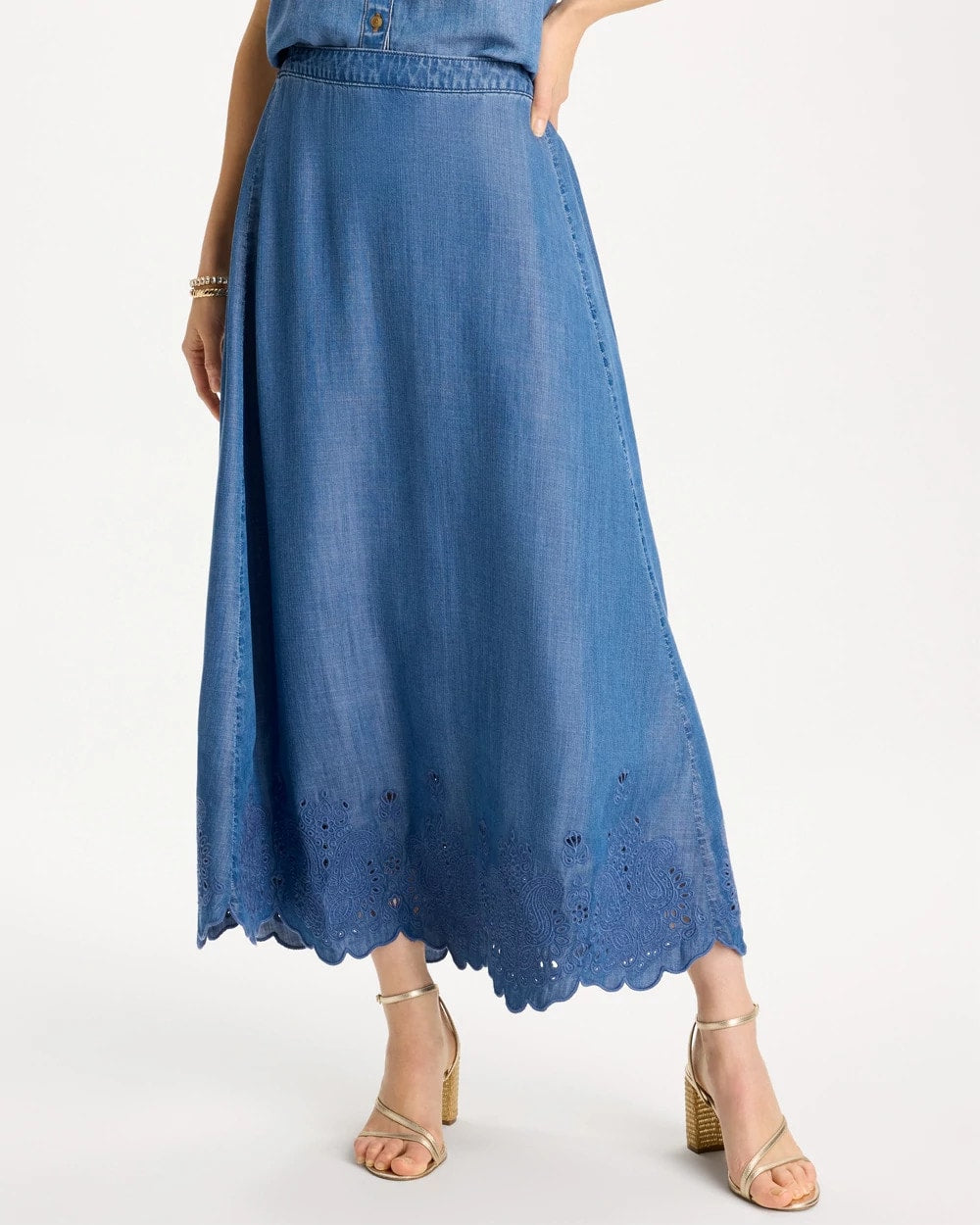 Pearl Indigo Indigo Twill Embroidered Hem Skirt