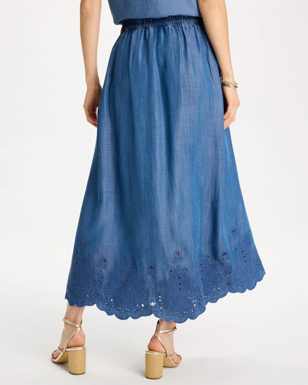 Pearl Indigo Indigo Twill Embroidered Hem Skirt