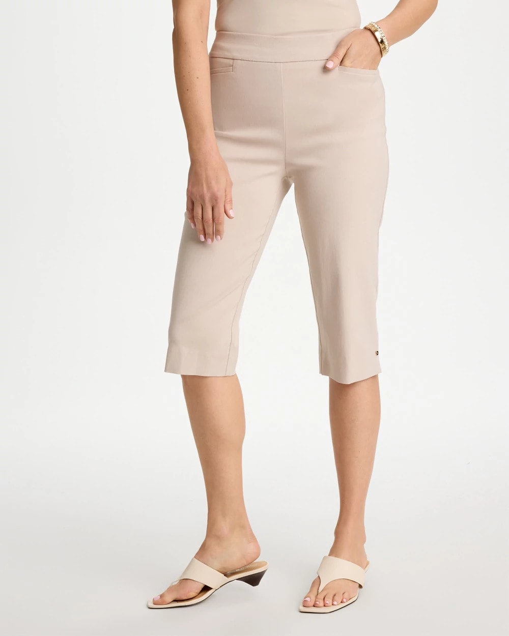 Smokey Taupe Brigitte™ Slim Rivet Pull-On Capri Pant