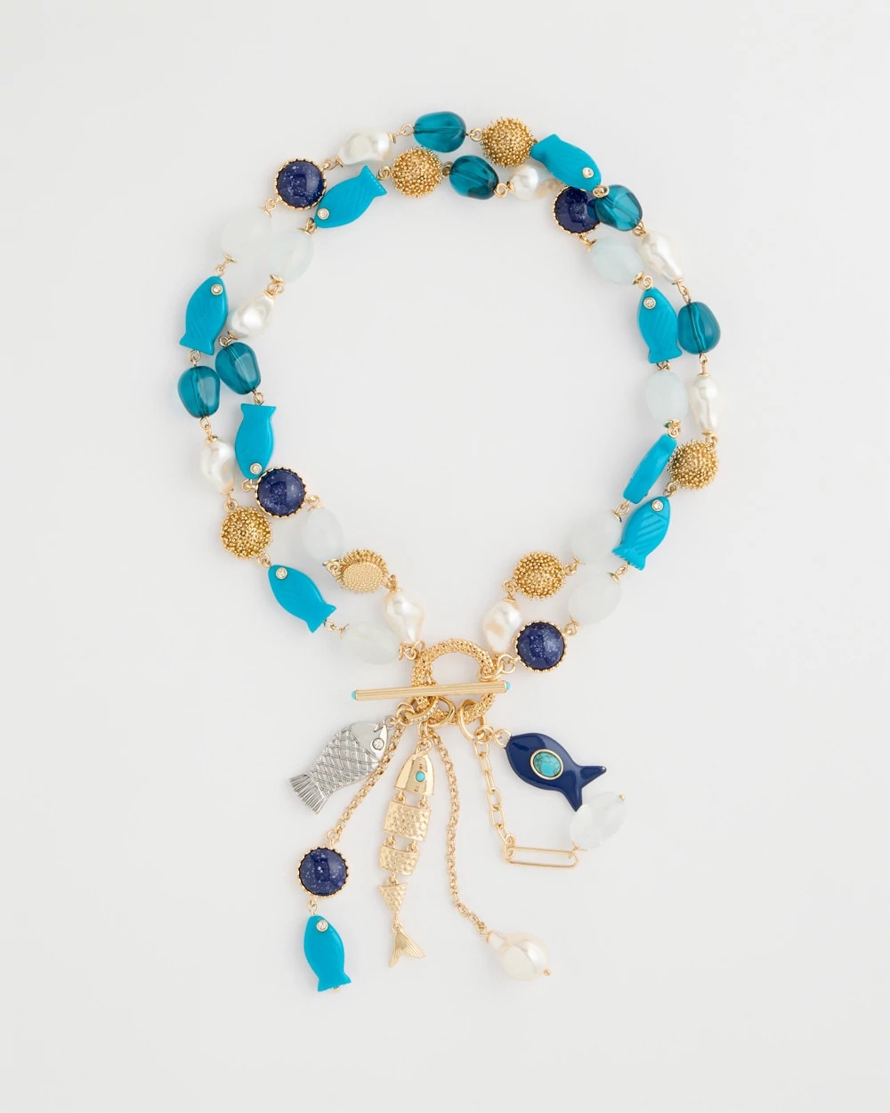 Blue Multi Convertible Turquoise Fish Charm Necklace