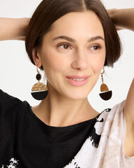 Black/Gold Wood Rounded Drop Earrings