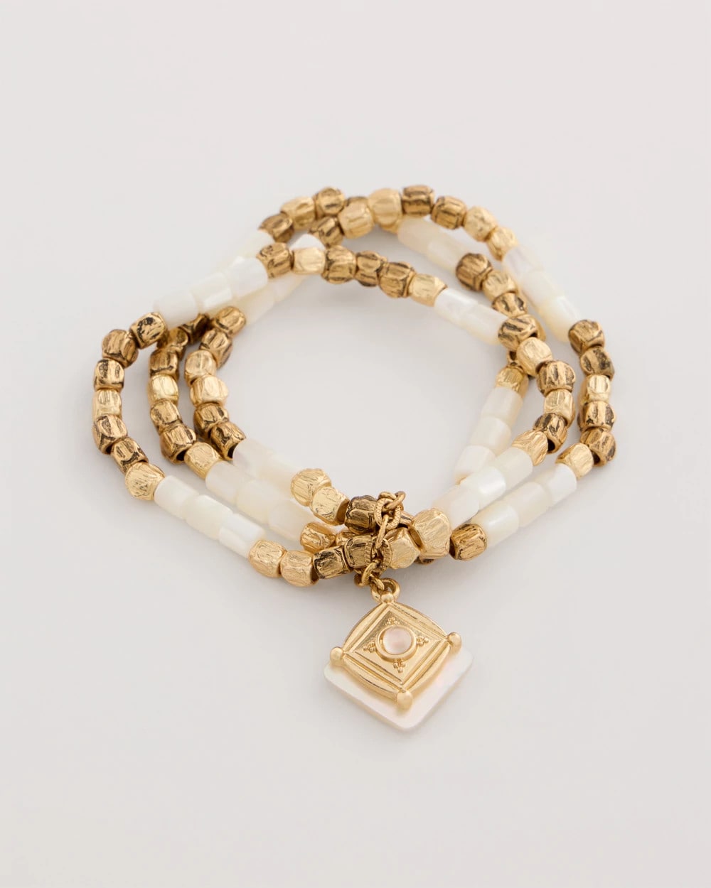 Gold Set of 3 Pearl Treasure Stretch Bracelets